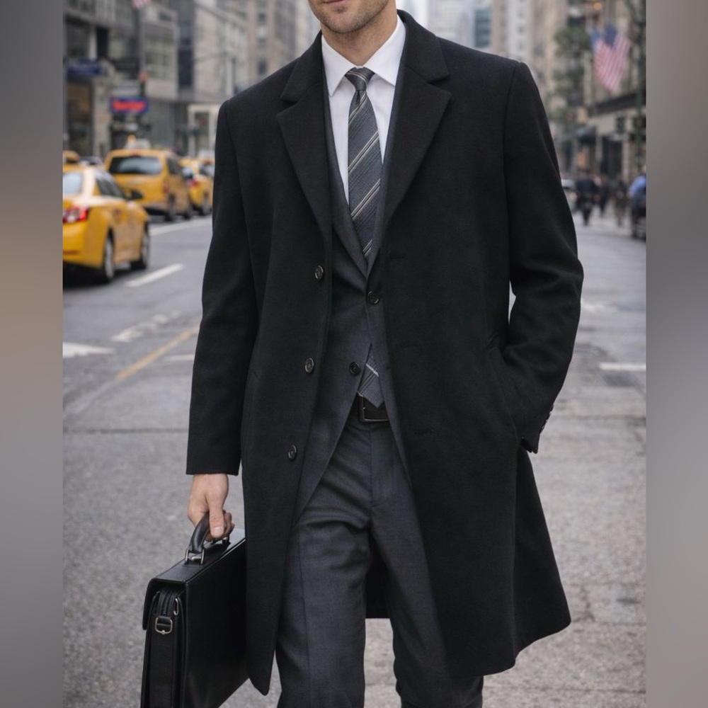 Calvin Klein Men's Black Peacoat - 100% Wool